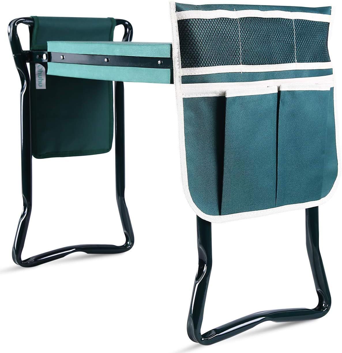 Foldable Green Steel Garden Kneeler and Seat with Tool Pouches