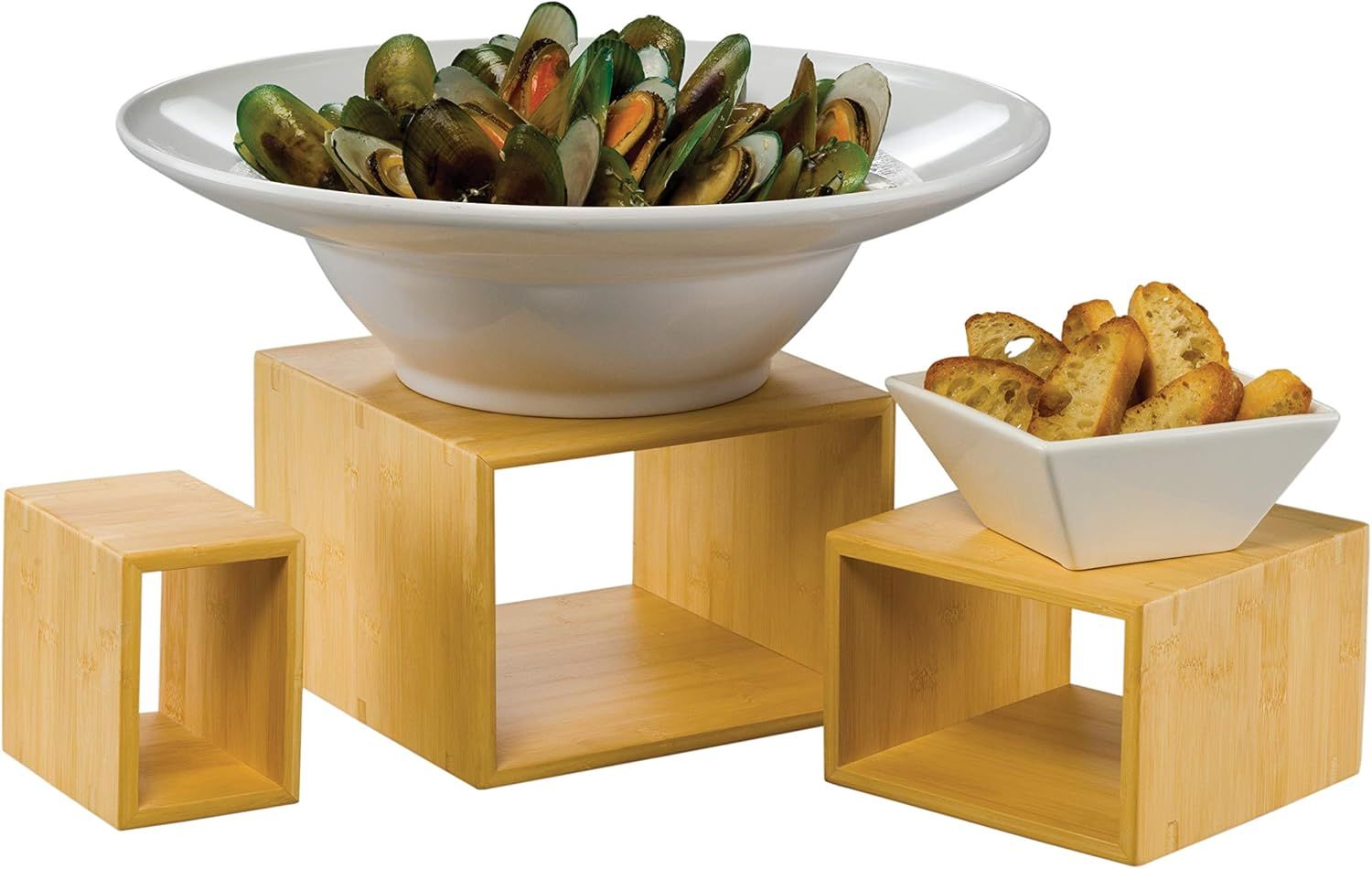 Natural Bamboo 3-Piece Square Tiered Riser Set