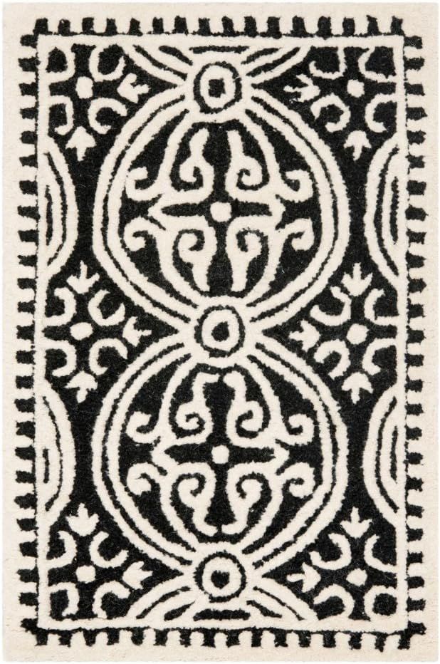 Black and Ivory Hand-Tufted Wool Area Rug 11' x 15'