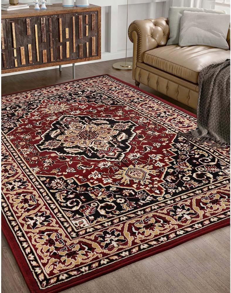 Red 6' x 9' Synthetic Medallion Area Rug