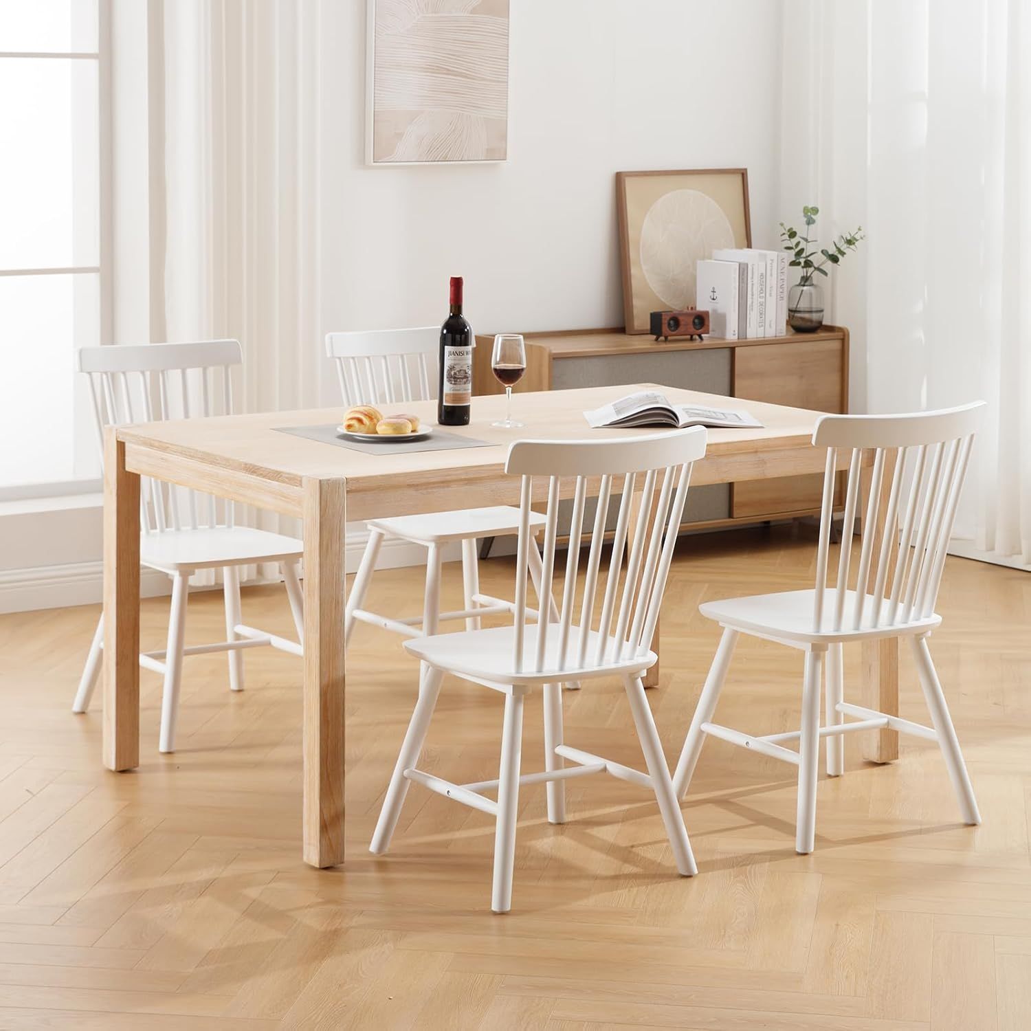 White Solid Wood Windsor Side Chair with Slat Back