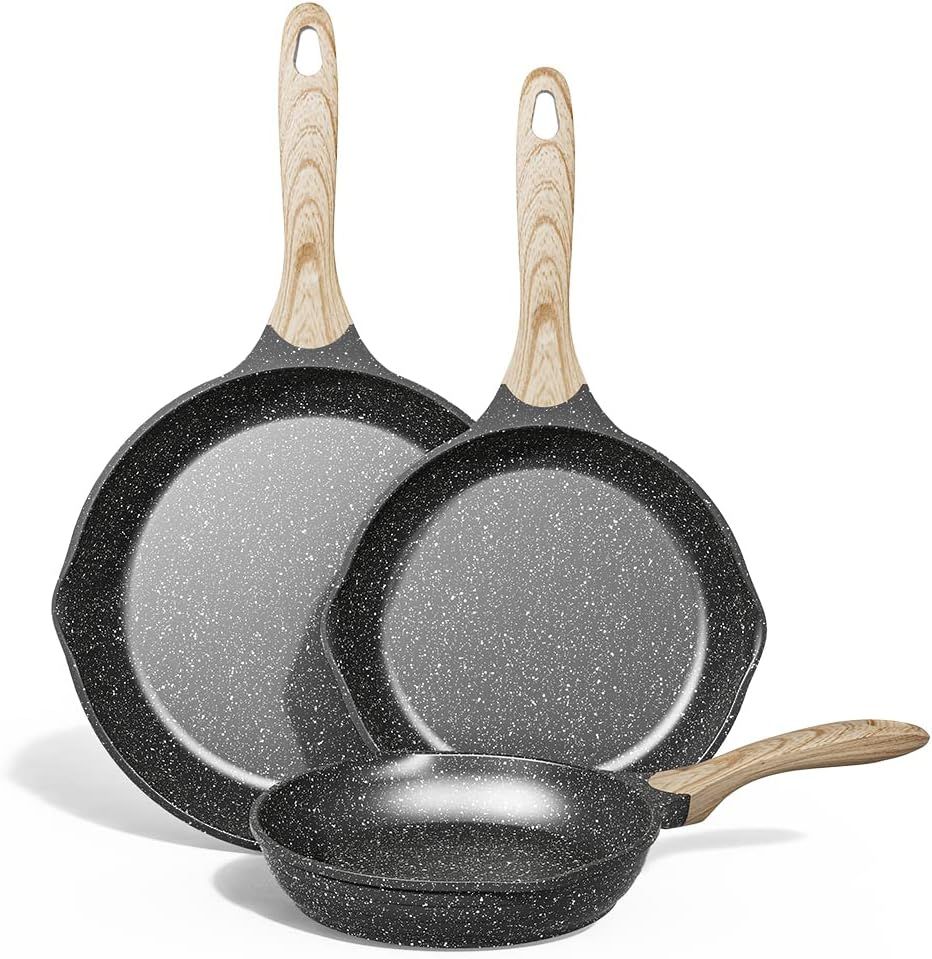 Granite Coated Non-Stick Aluminum Frying Pan Set, 3-Piece