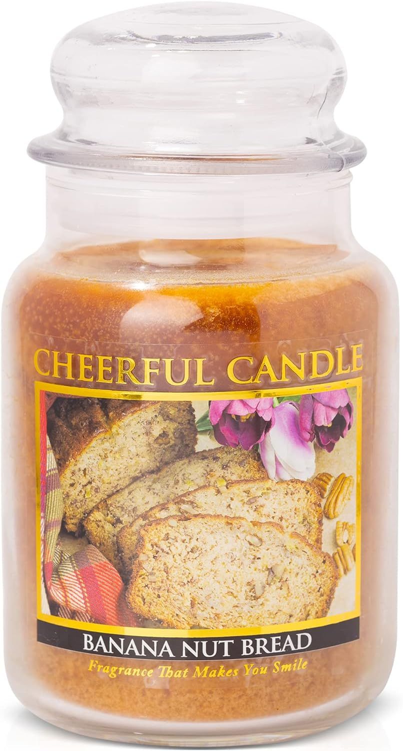 Banana Nut Bread Scented Glass Jar Candle with Lid, 24oz