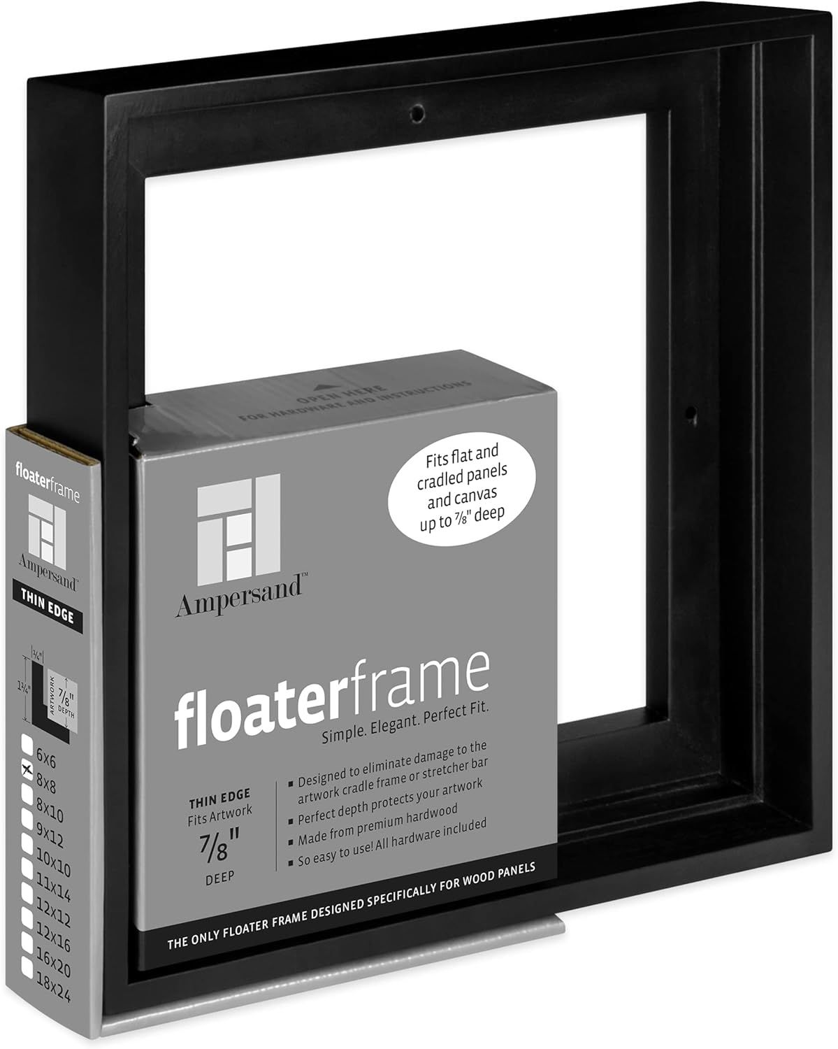 Black Wood 8x8 Thin Edge Floating Frame