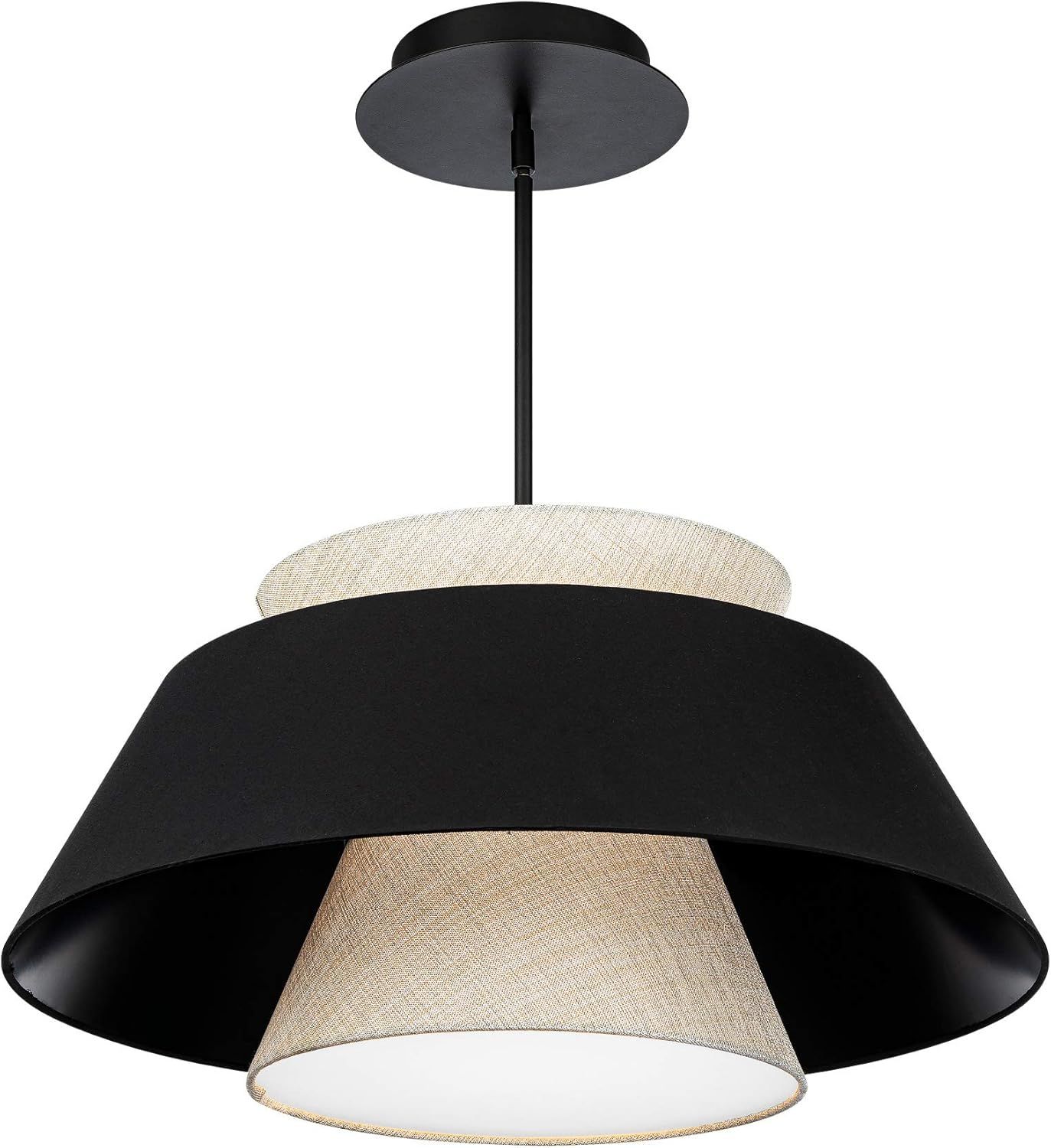 Rena Matte Black Aluminum LED Drum Pendant with Beige Fabric Shade