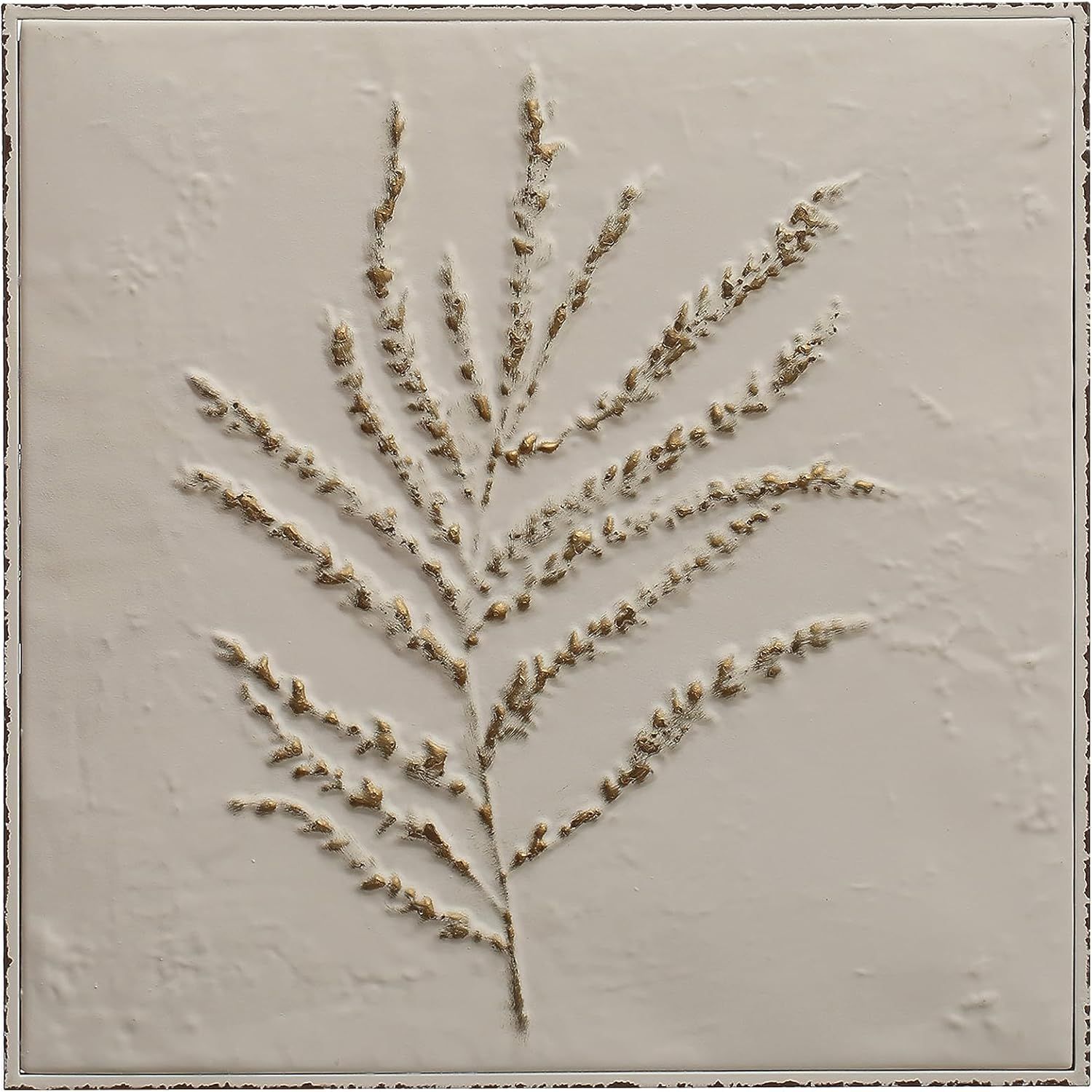 15-Inch Distressed White and Gold Metal Botanical Wall Sculpture