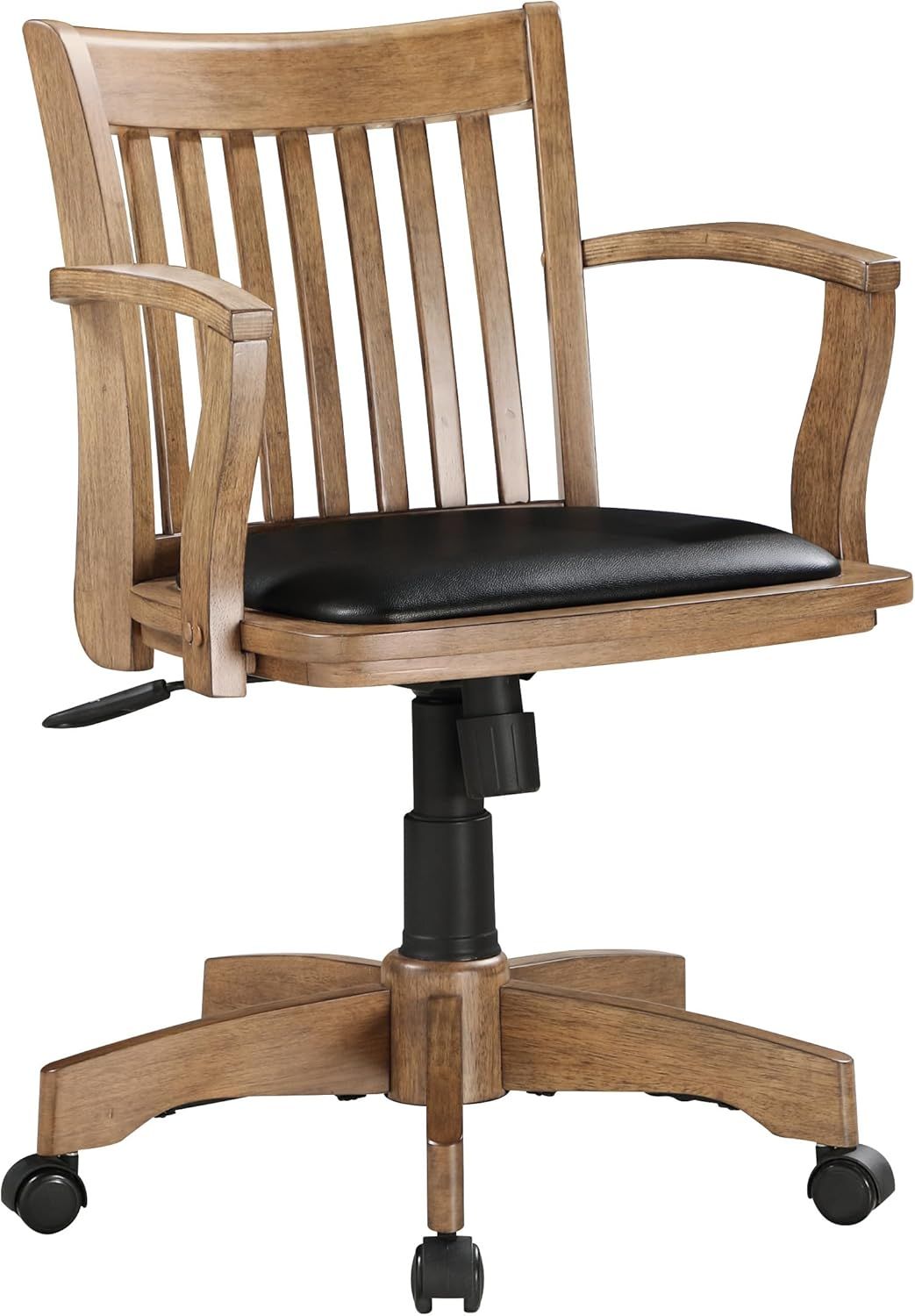 Adjustable Fruitwood Swivel Banker's Chair with Black Vinyl Seat