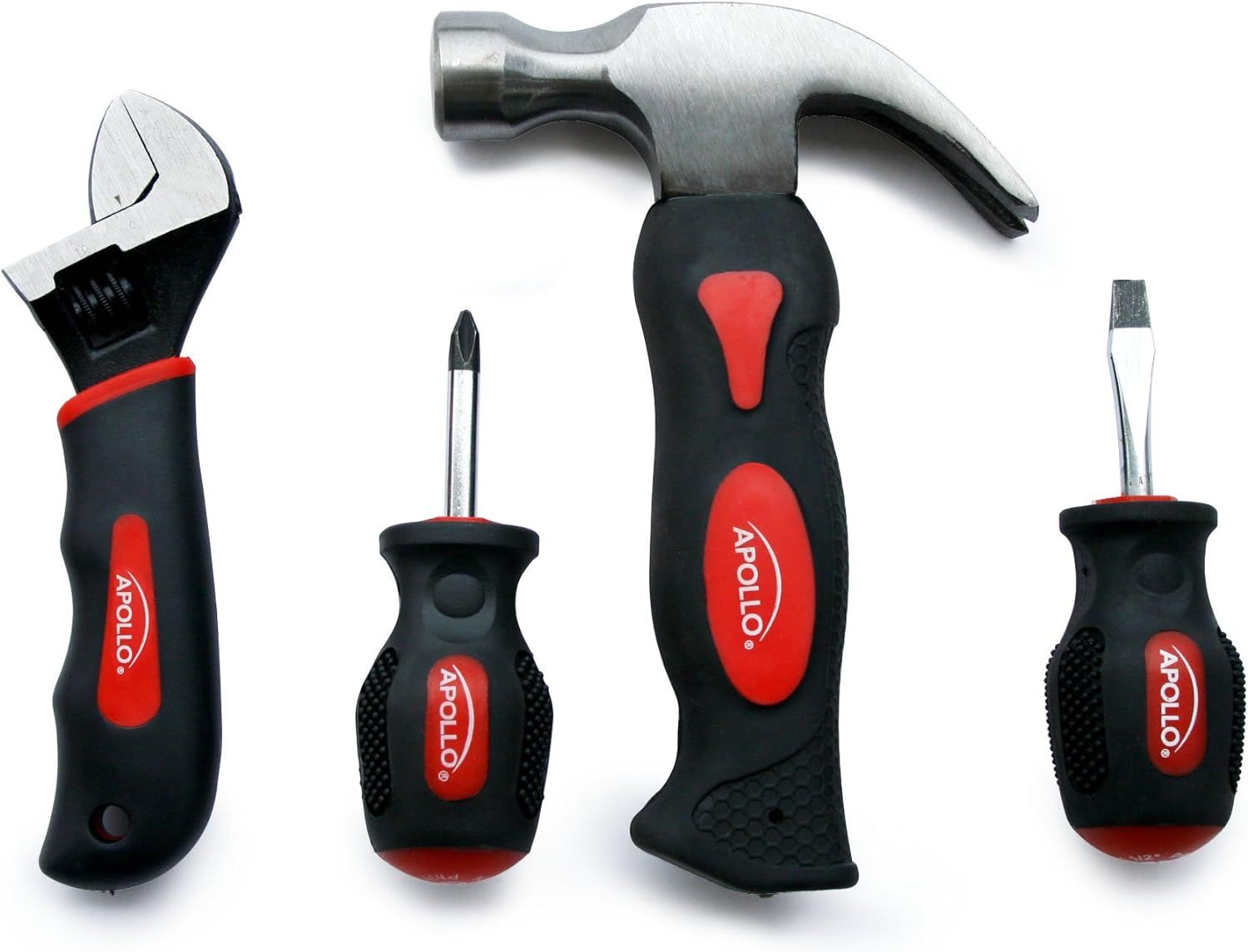 Compact Red and Black 4-Piece Stubby Tool Set