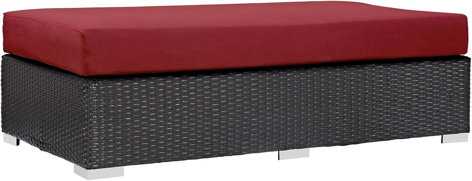 Convene Espresso Red Outdoor Patio Fabric Ottoman with Aluminum Frame