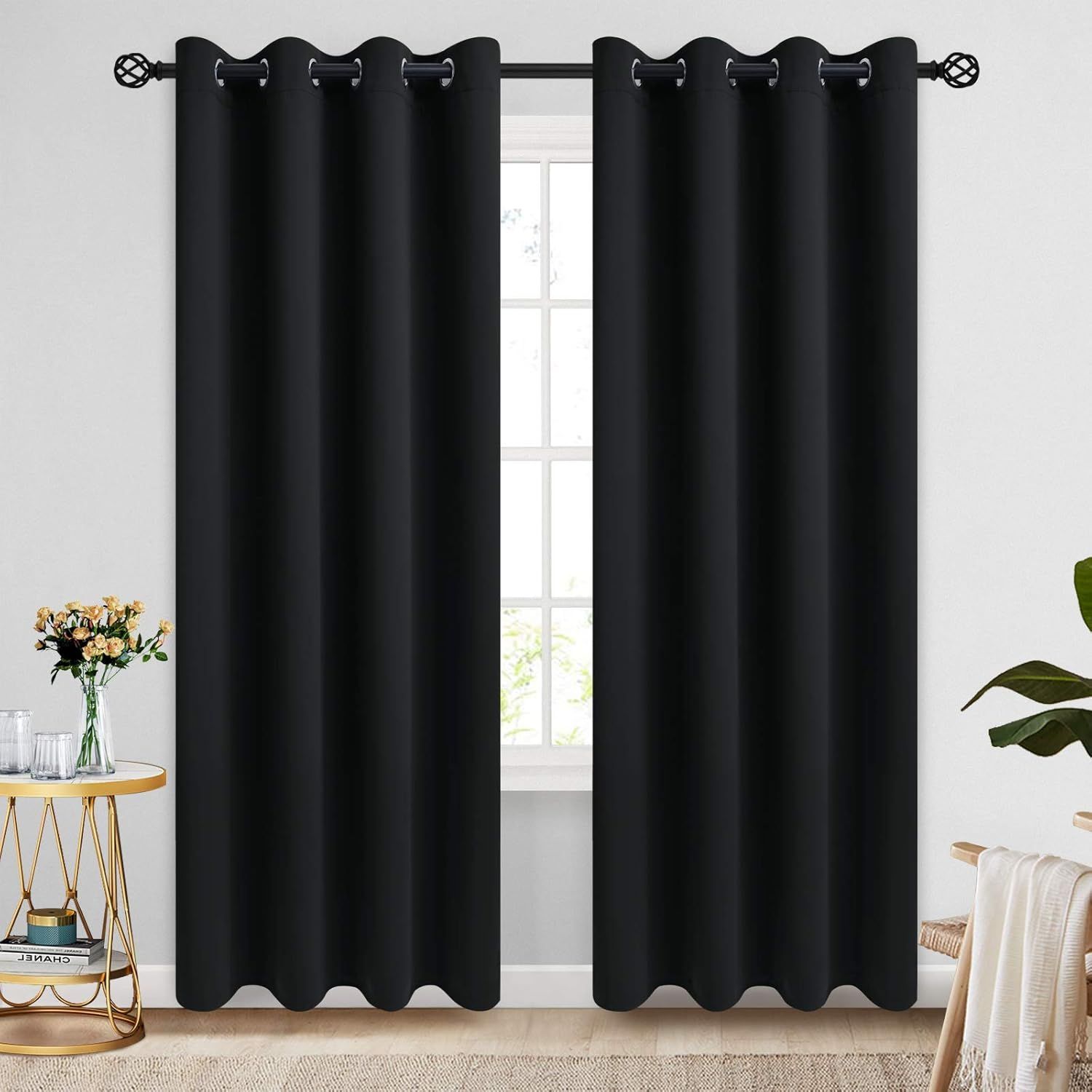 Black 84-Inch Room Darkening Grommet Top Curtains