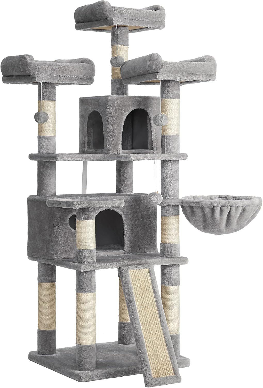 XXL Light Gray Plush and Sisal Cat Tree Tower