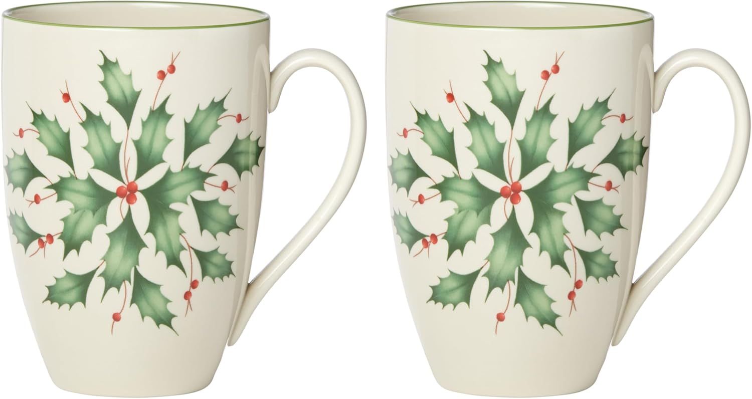 Lenox Festive Holly and Berry Ceramic Mug Set