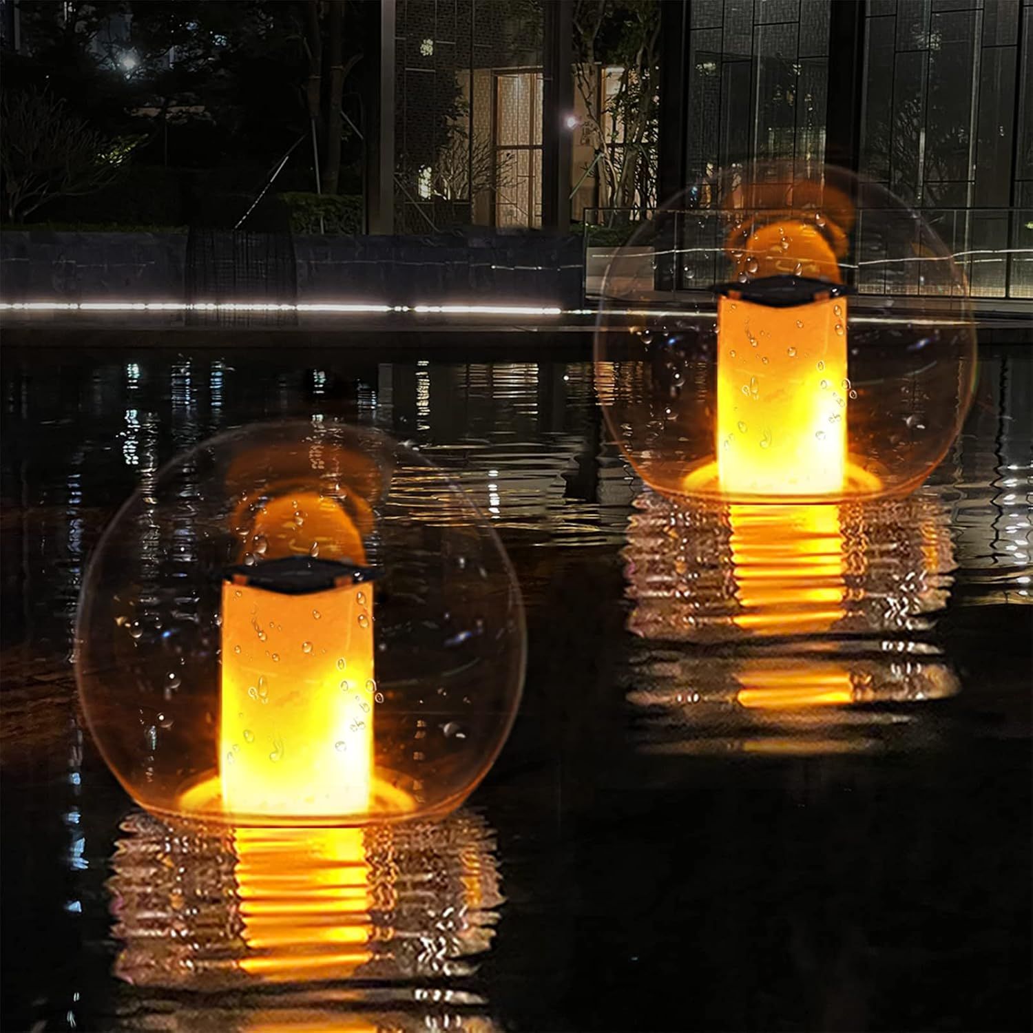 LanPool Solar Powered Floating Pool Lights with Flickering Flame Effect