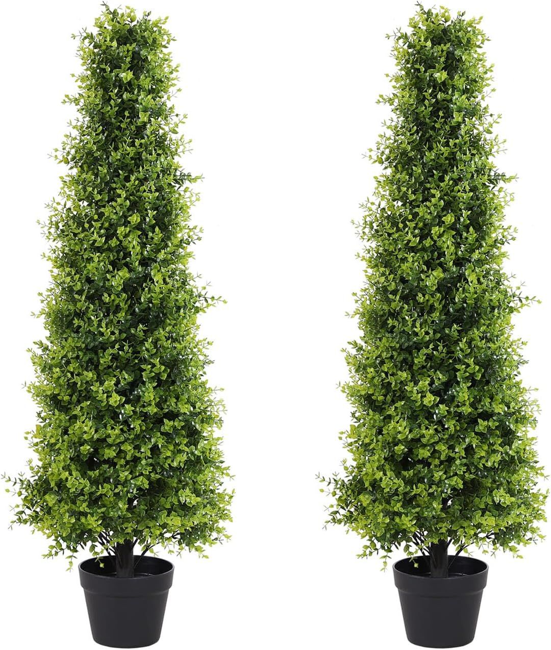 48'' Green Plastic Boxwood Topiary Trees in Black Pots