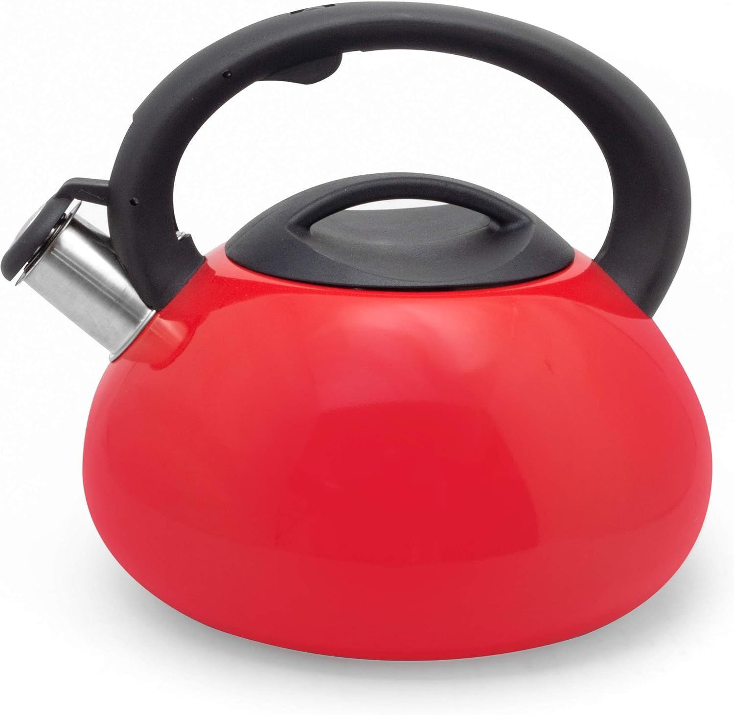 Red 3 Quart Stainless Steel Whistling Tea Kettle