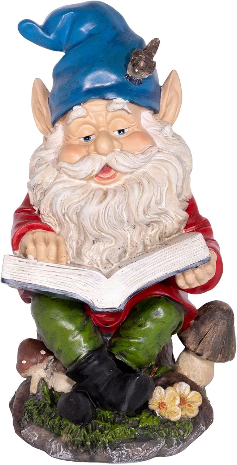 Colorful Resin Garden Gnome Reading Book Statue