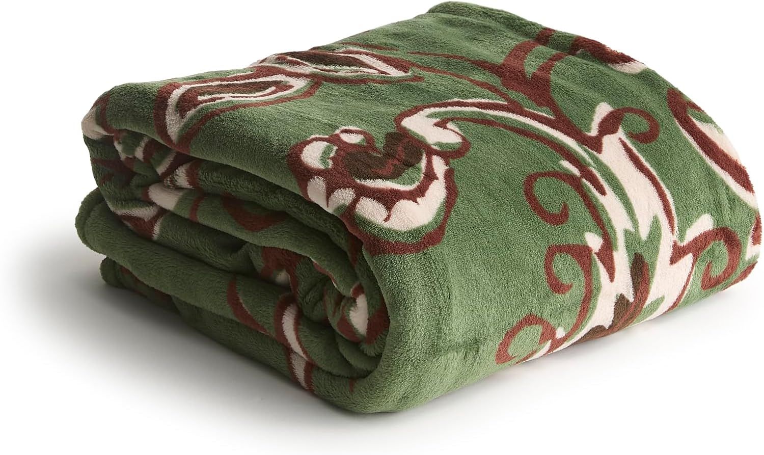 Victorian Vines Green Fleece Plush Throw Blanket