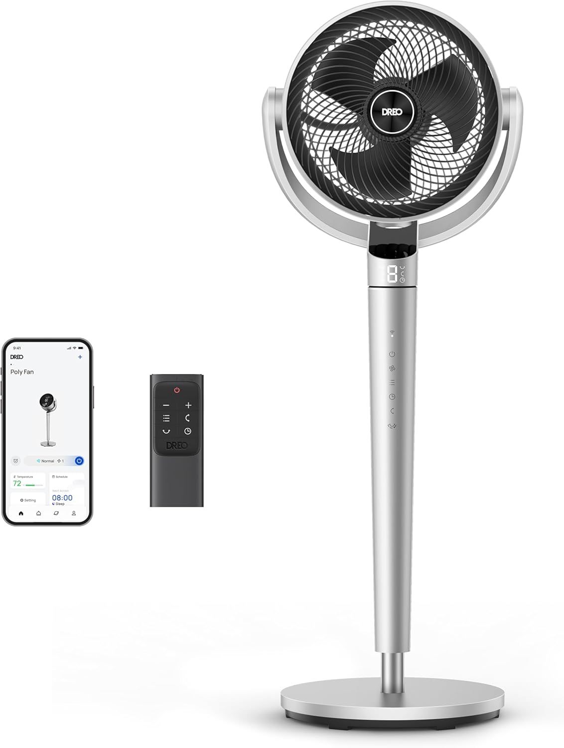 Smart Silver and Black 43'' Oscillating Floor Fan with Remote