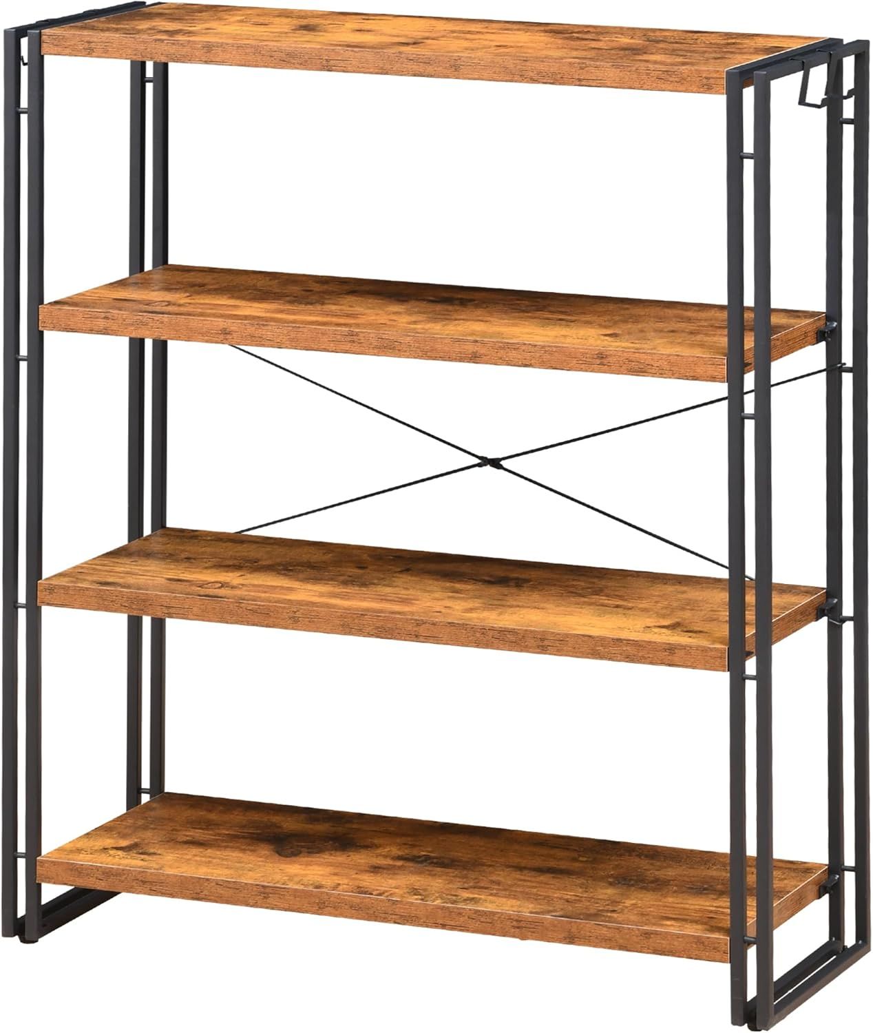 Rustic Brown 4-Tier Wood and Metal Industrial Bookshelf