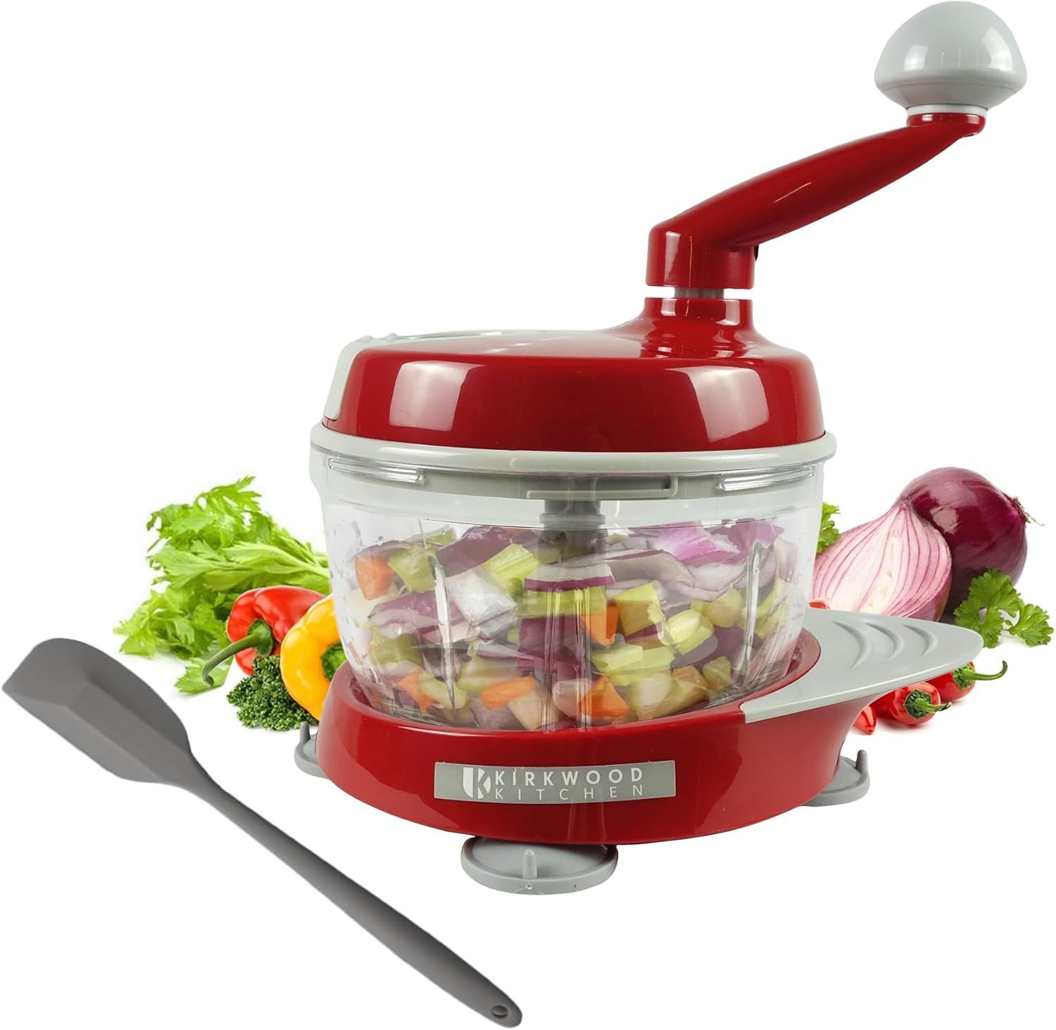 Red Manual 6-Cup Stainless Steel Food Chopper