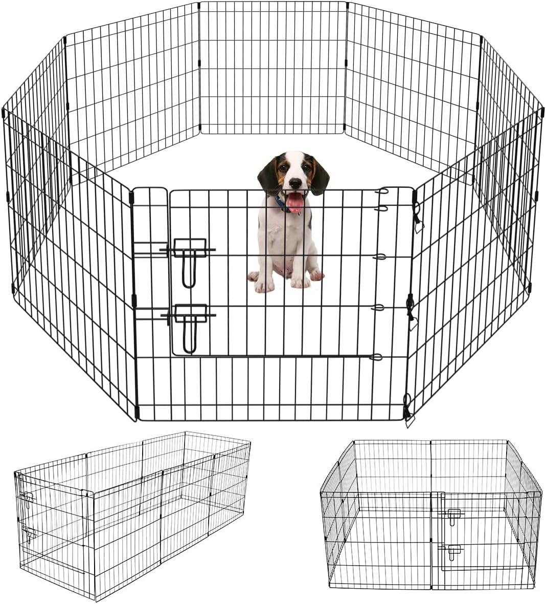 Black Metal Foldable 24'' Pet Playpen with 8 Panels