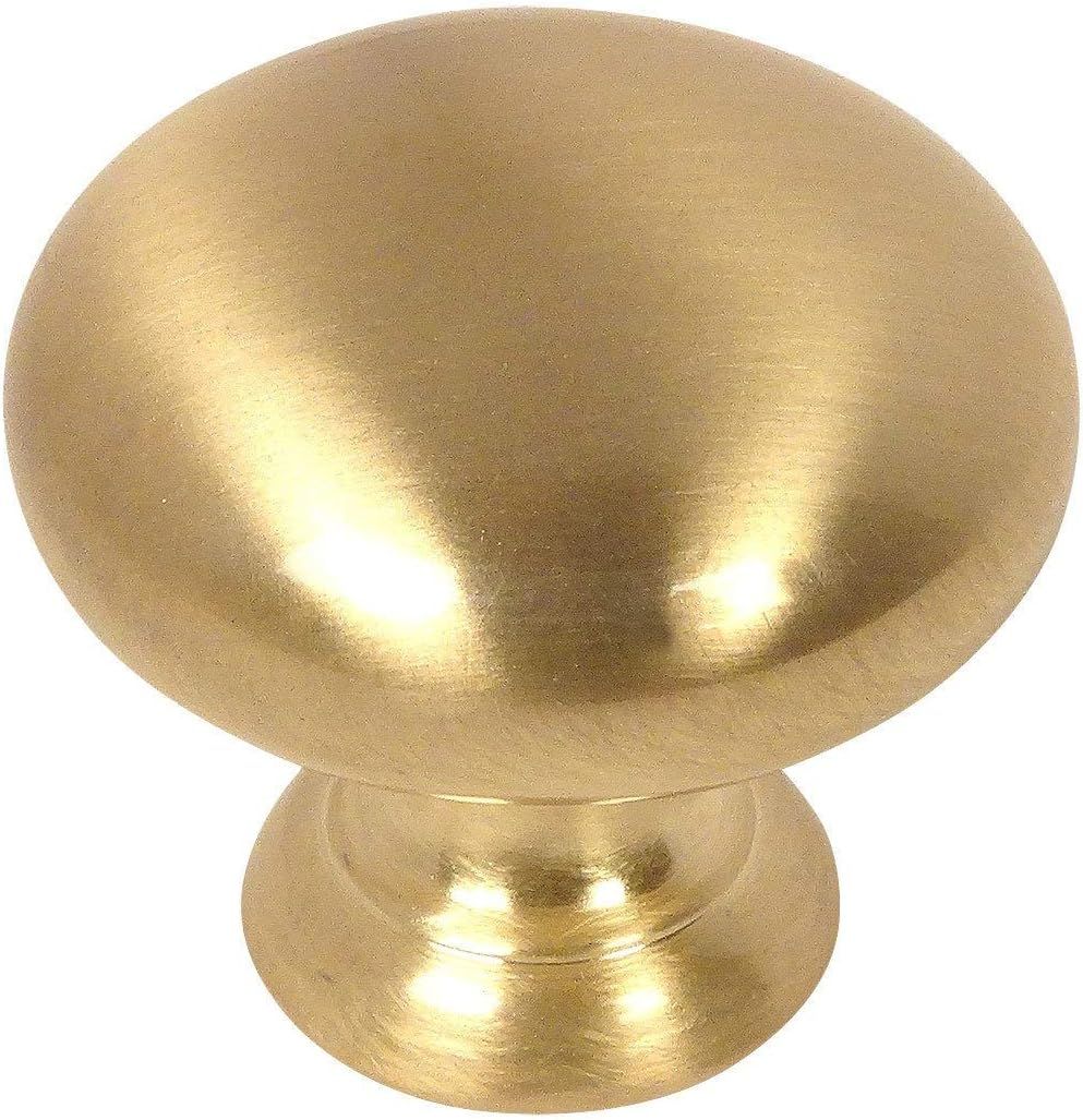 Brushed Brass Round Mushroom Cabinet Knob with Mounting Hardware