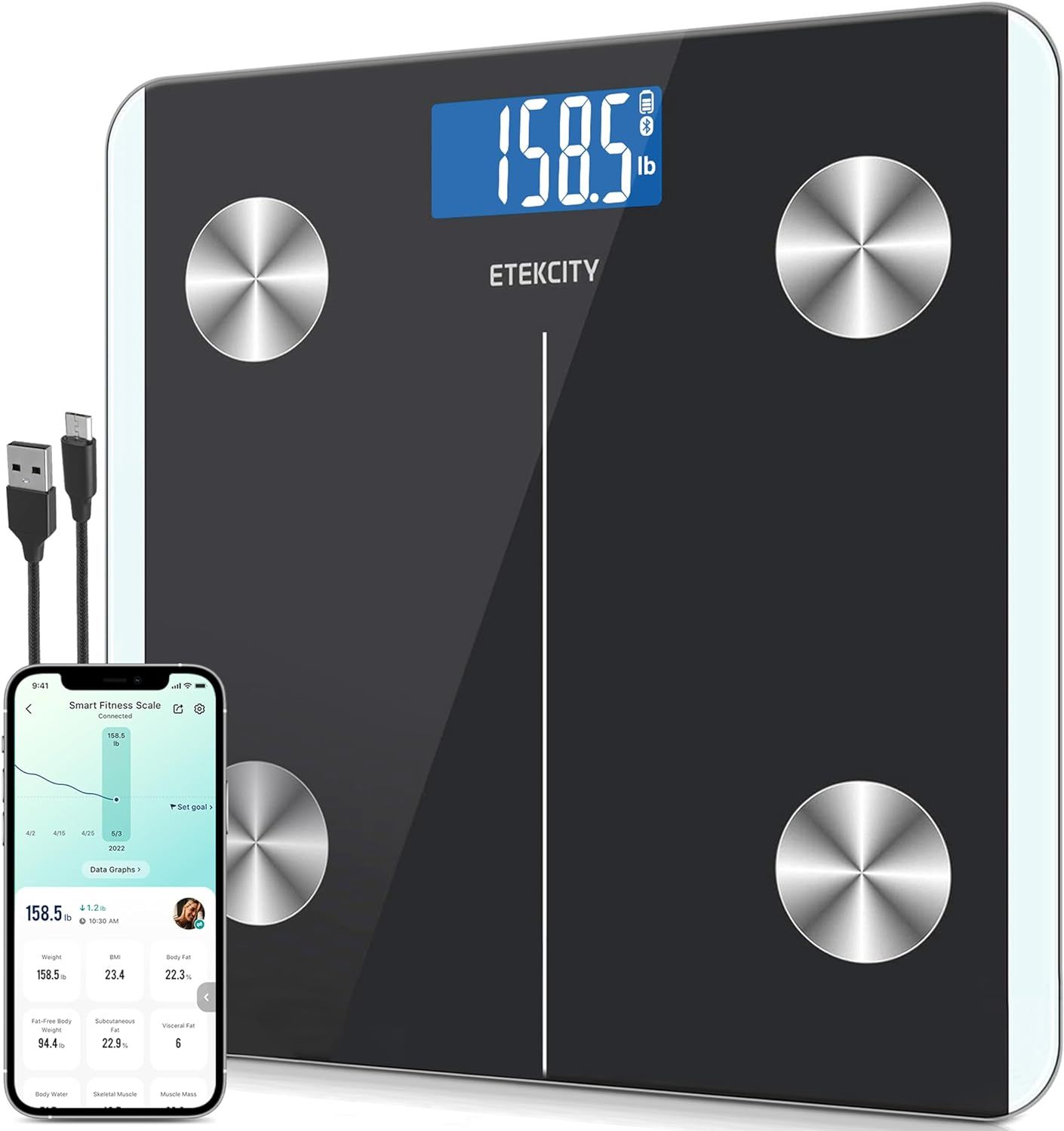 Black Digital Smart Body Analysis Floor Scale with Bluetooth