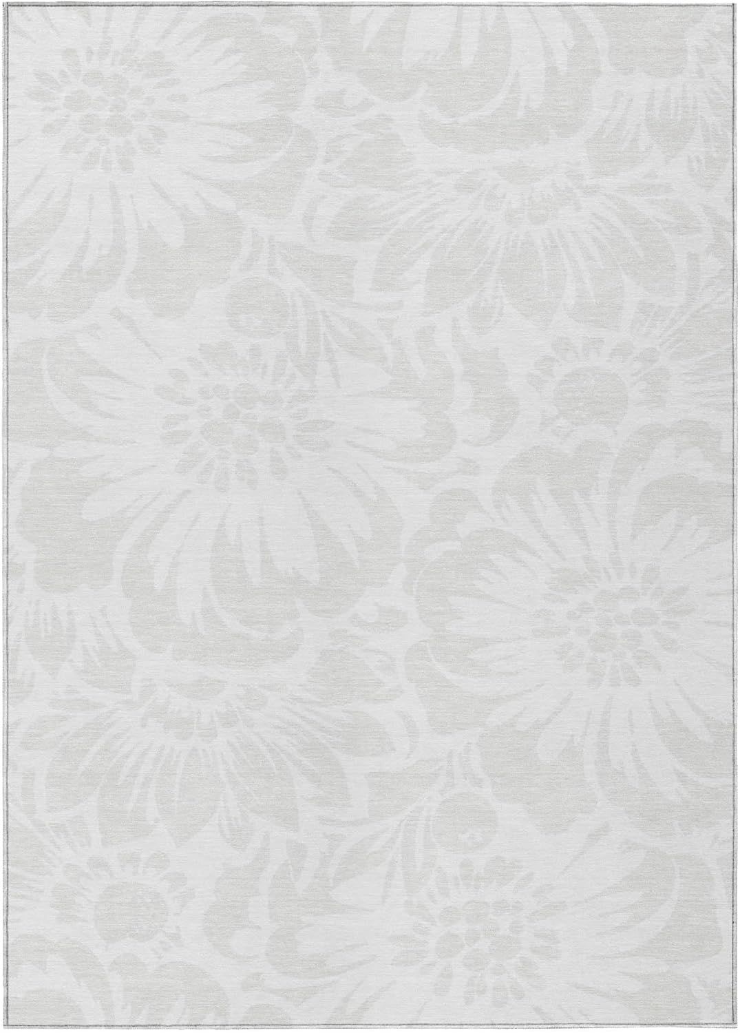 Ivory Floral Synthetic Washable Rectangular Rug 2'6" x 3'10"