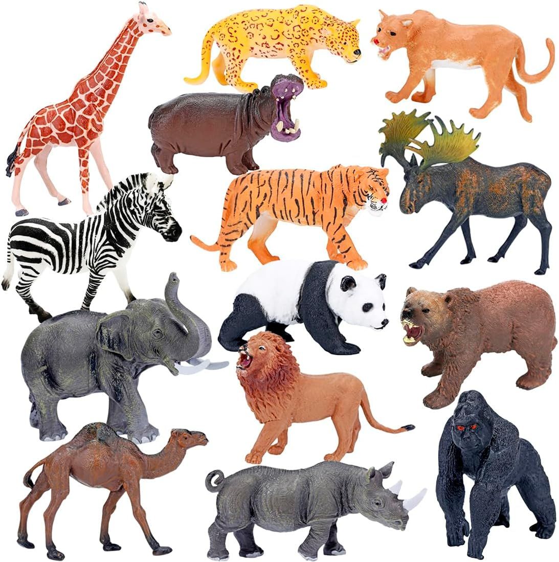 Realistic Jumbo Safari and Jungle Animals Playset, 14 Piece