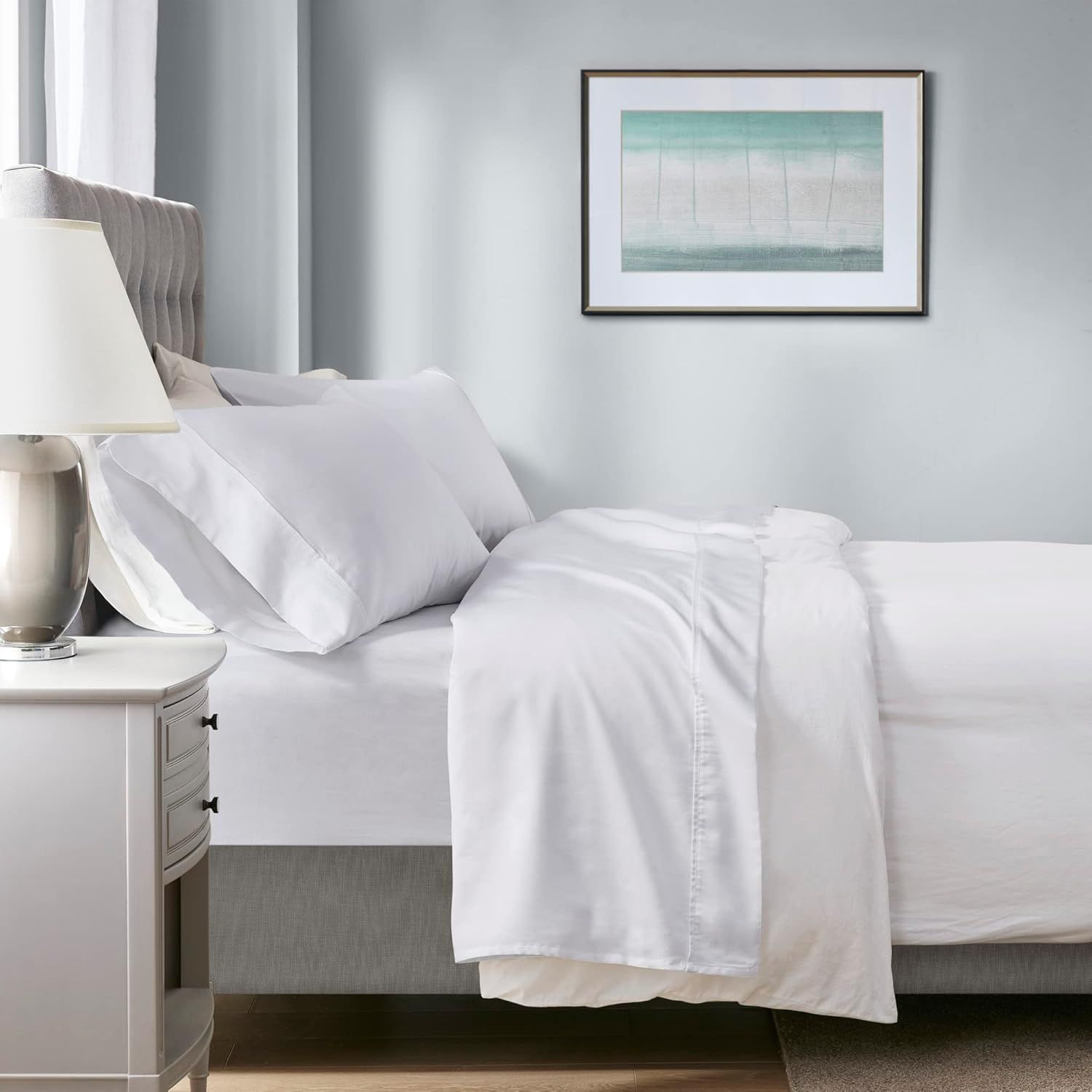 California King White Cotton Blend Sateen Sheet Set