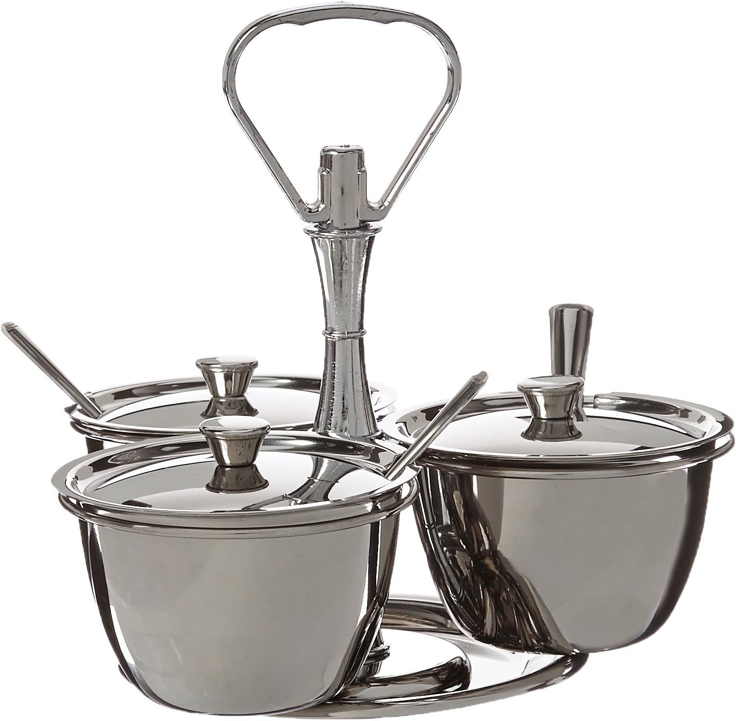 Medium Stainless Steel 3-Unit Relish Server with Lids