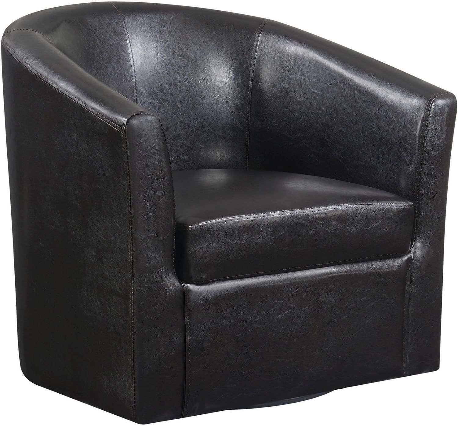 Dark Brown Faux Leather Swivel Barrel Accent Chair