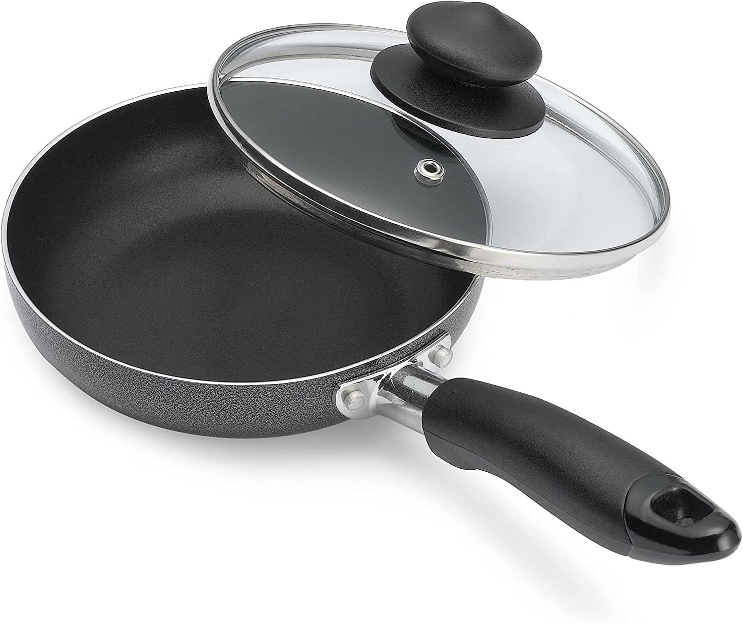 Black Aluminum Nonstick Fry Pan with Glass Lid, 6-inch