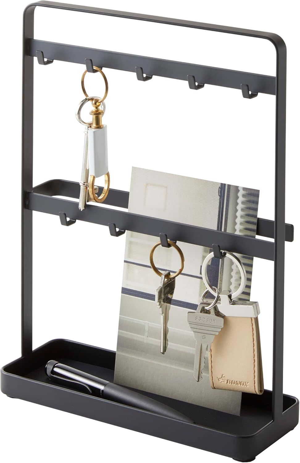 Black Metal and Wood Key Stand with Tray