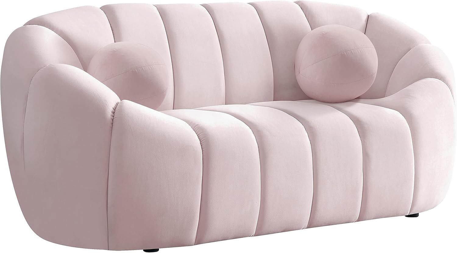 Elijah Pink Velvet Tufted Loveseat with Deep Channeling