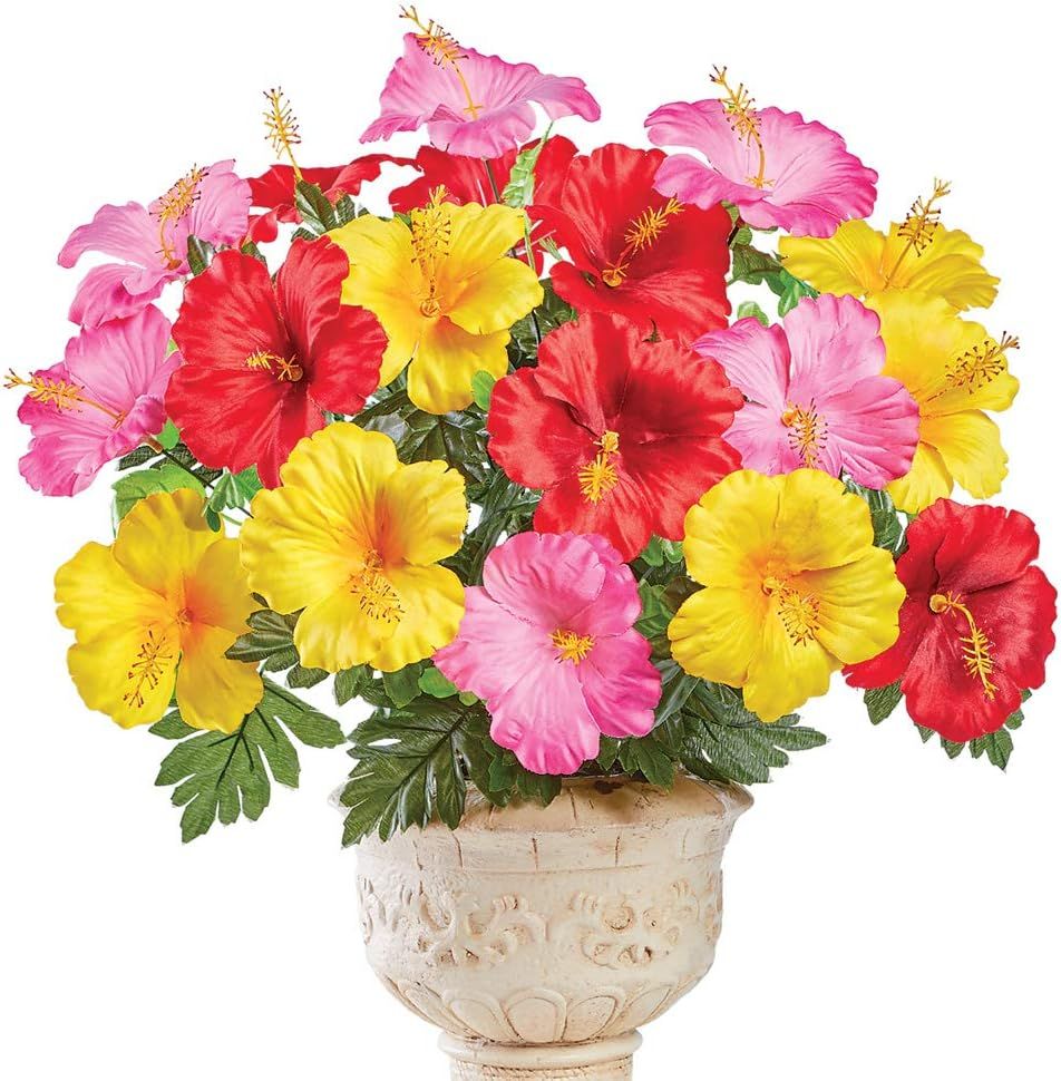 Vibrant Multicolor Faux Hibiscus Summer Outdoor Arrangement