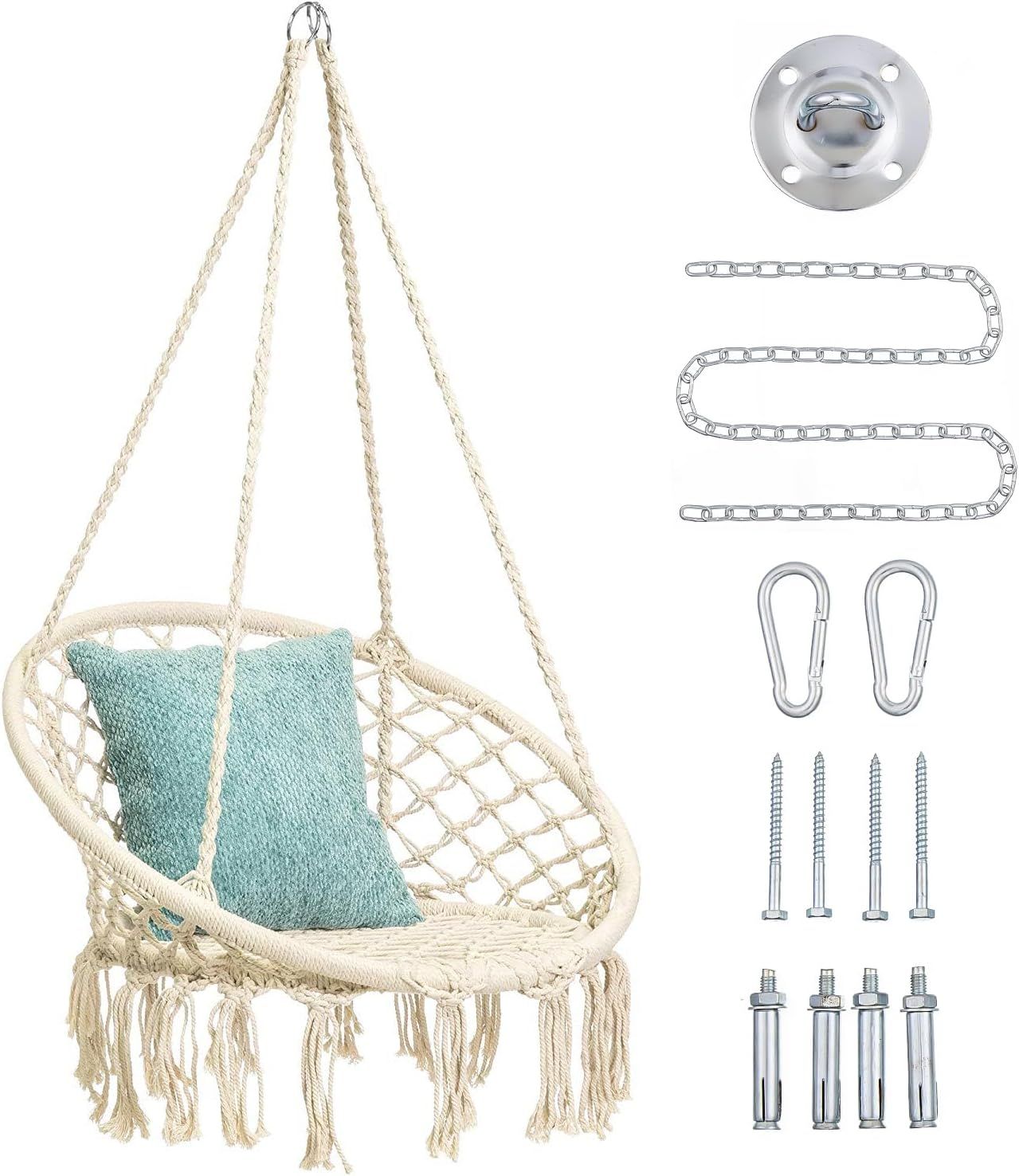 Off-White Handmade Macrame Kids Hammock Swing Chair