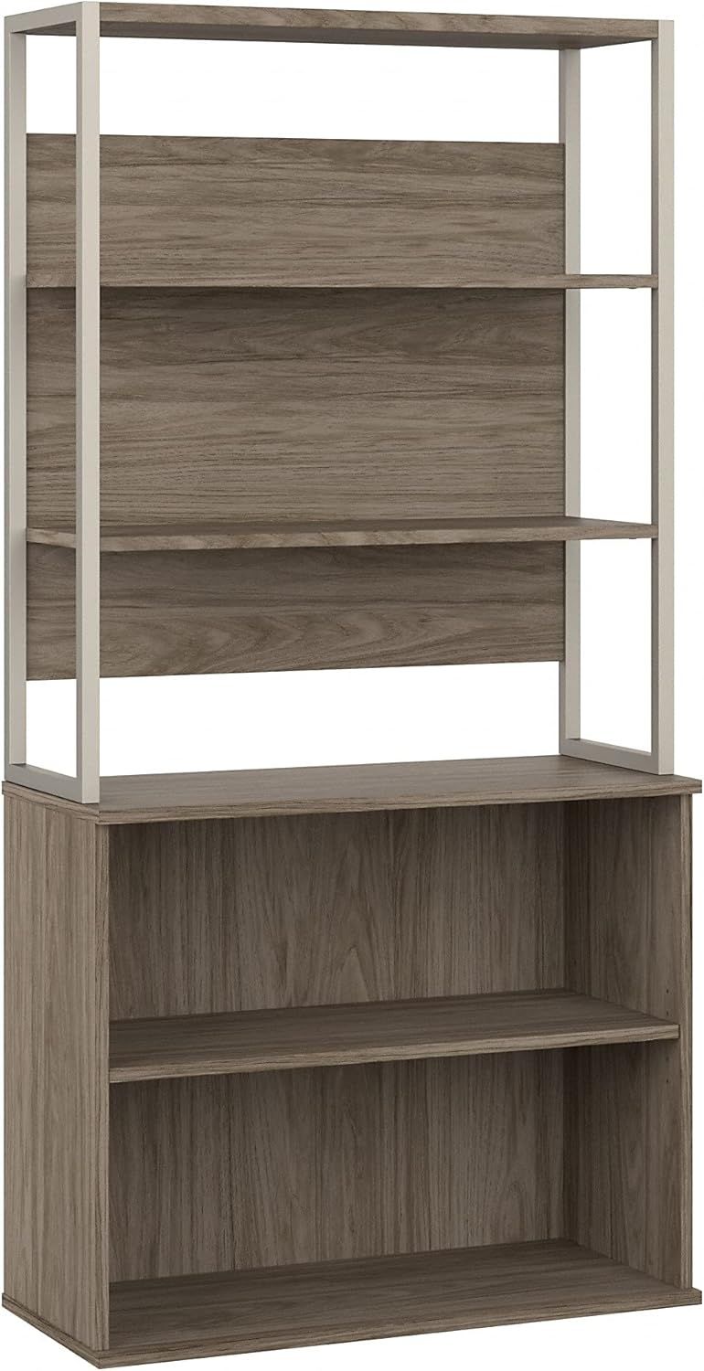 Modern Hickory Adjustable 4-Shelf Tall Etagere Bookcase