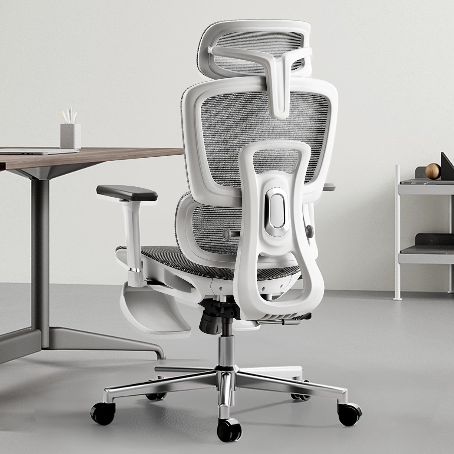 Hbada E2 White Ergonomic Mesh Office Chair with Adjustable Lumbar Support