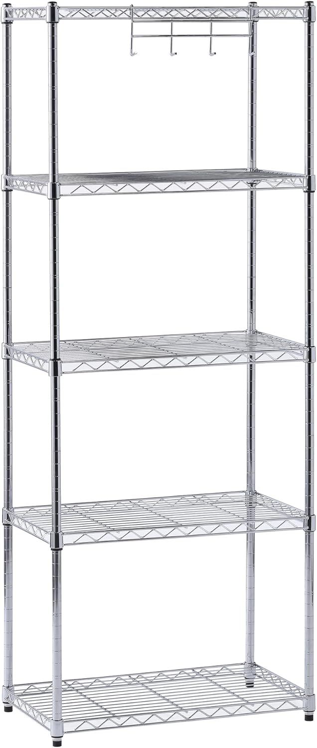 Adjustable Chrome 5-Tier Wire Shelving Unit for Kitchen and Garage