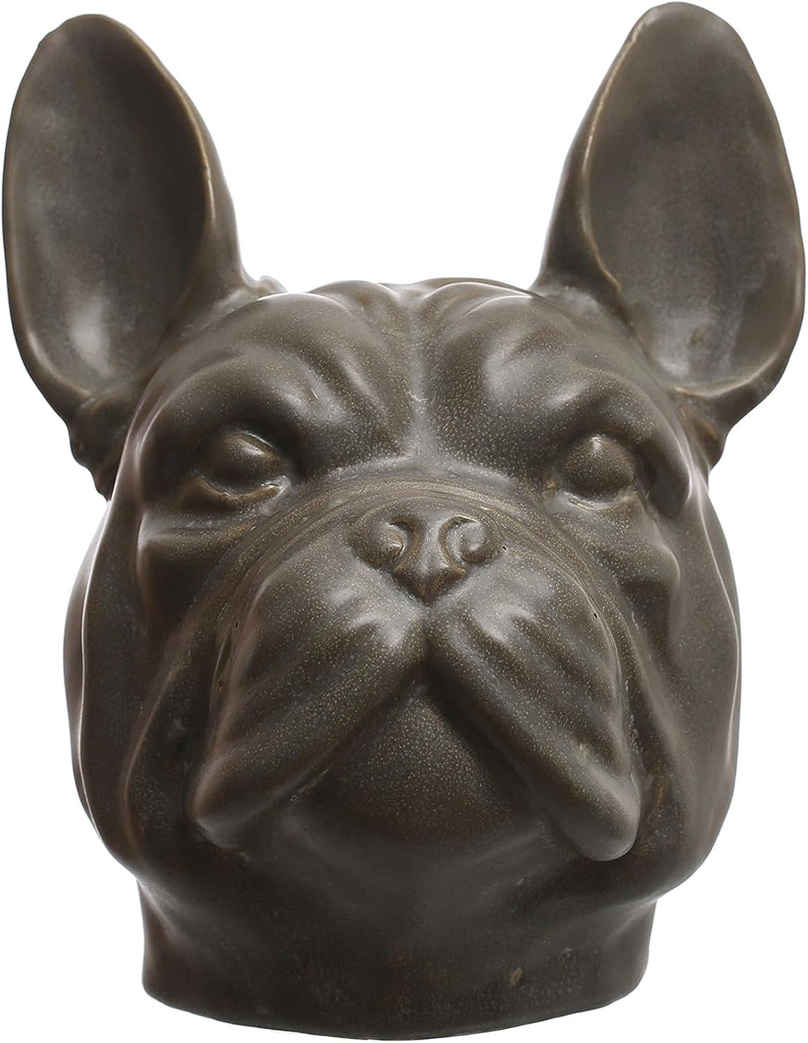 Gray Ceramic French Bulldog Head Vase Planter