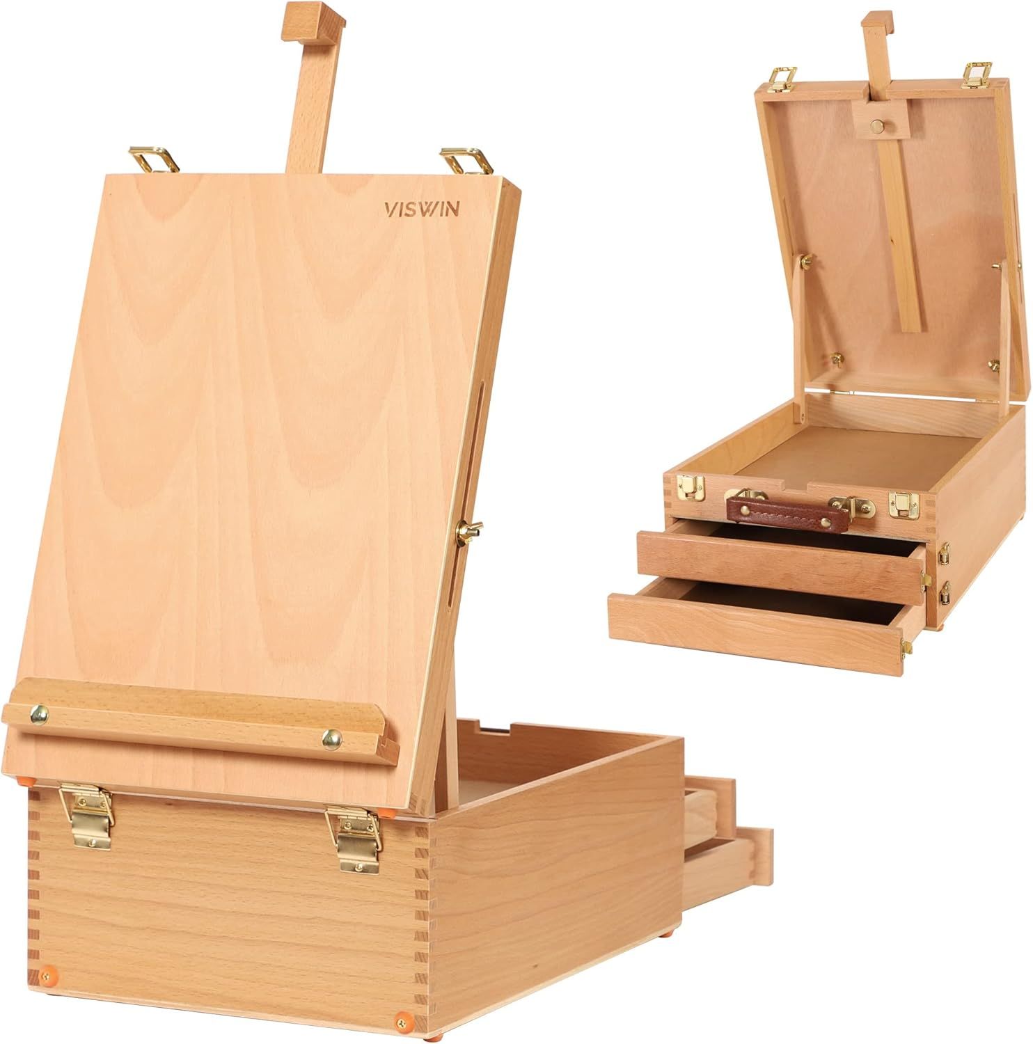 VISWIN Large Beech Wood Tabletop Easel Box with Storage Drawers