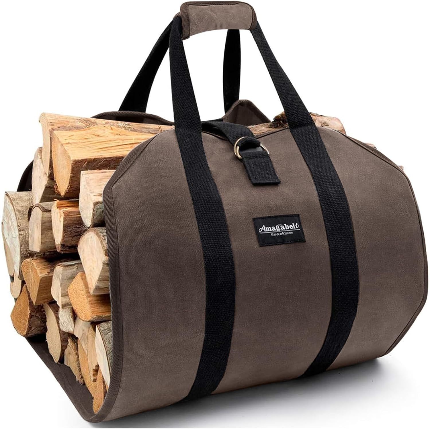 Large Brown Waxed Canvas Firewood Carrier Bag