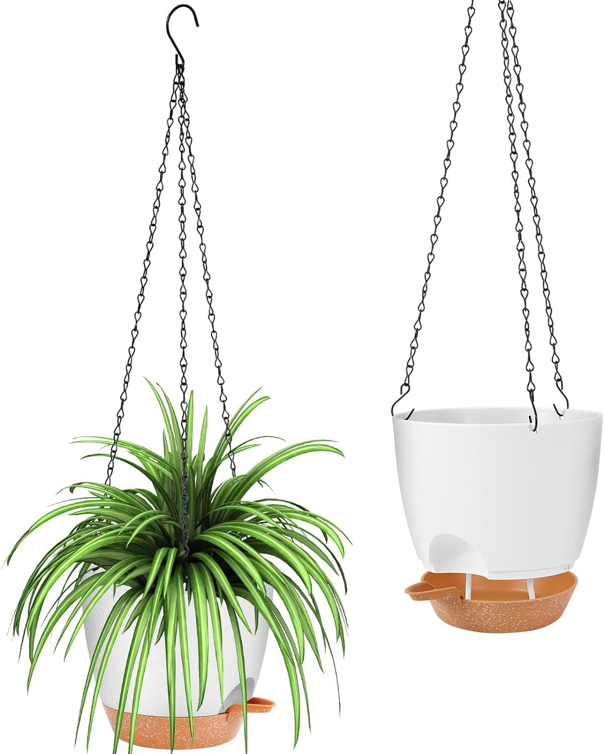 White and Terracotta Self-Watering Hanging Planters, 2-Pack