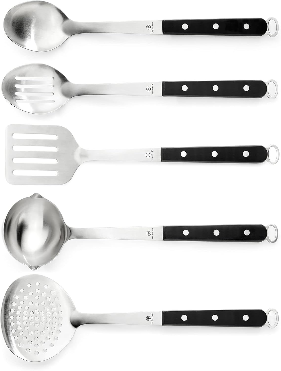 Stainless Steel 5-Piece Kitchen Tool Set with Black Handles