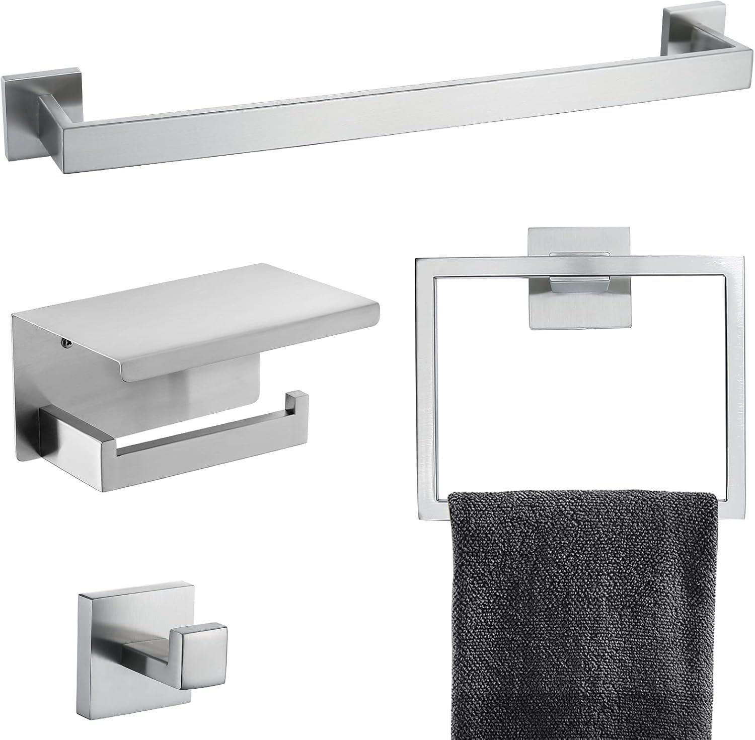 Brushed Nickel 23.6 Inch Stainless Steel Wall Mounted Towel Bar Set