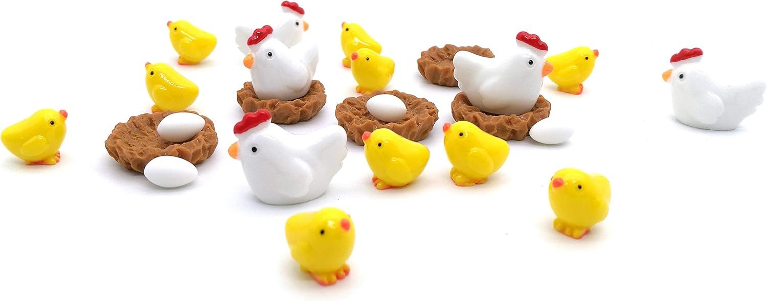 Miniature Chicken Family Figurines Set for DIY Terrarium Crafts