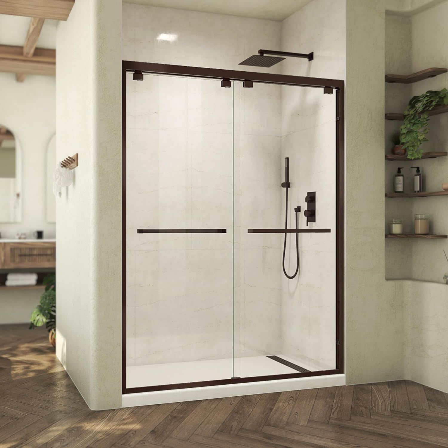 Oil Rubbed Bronze Frameless Sliding Shower Door with Clear Glass