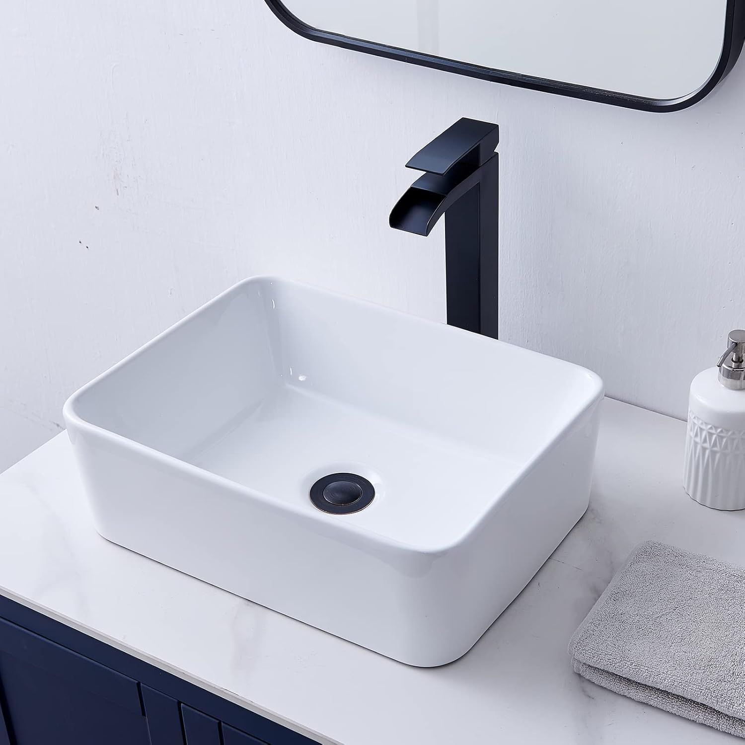 White Rectangular Ceramic Above-Counter Bathroom Sink