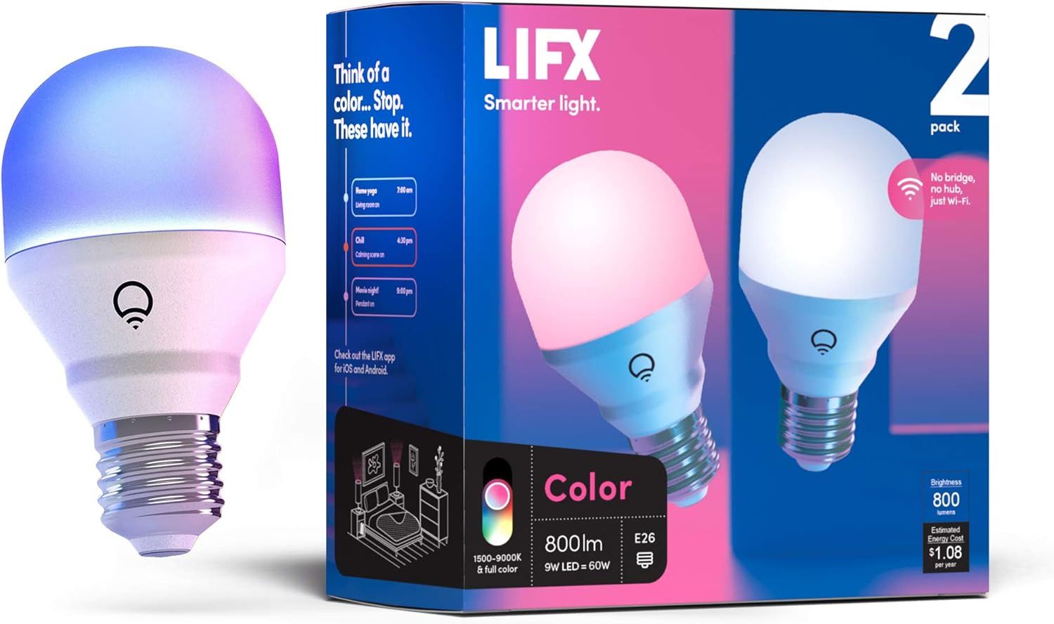 LIFX Color Changing Frosted LED Smart Bulb 2-Pack